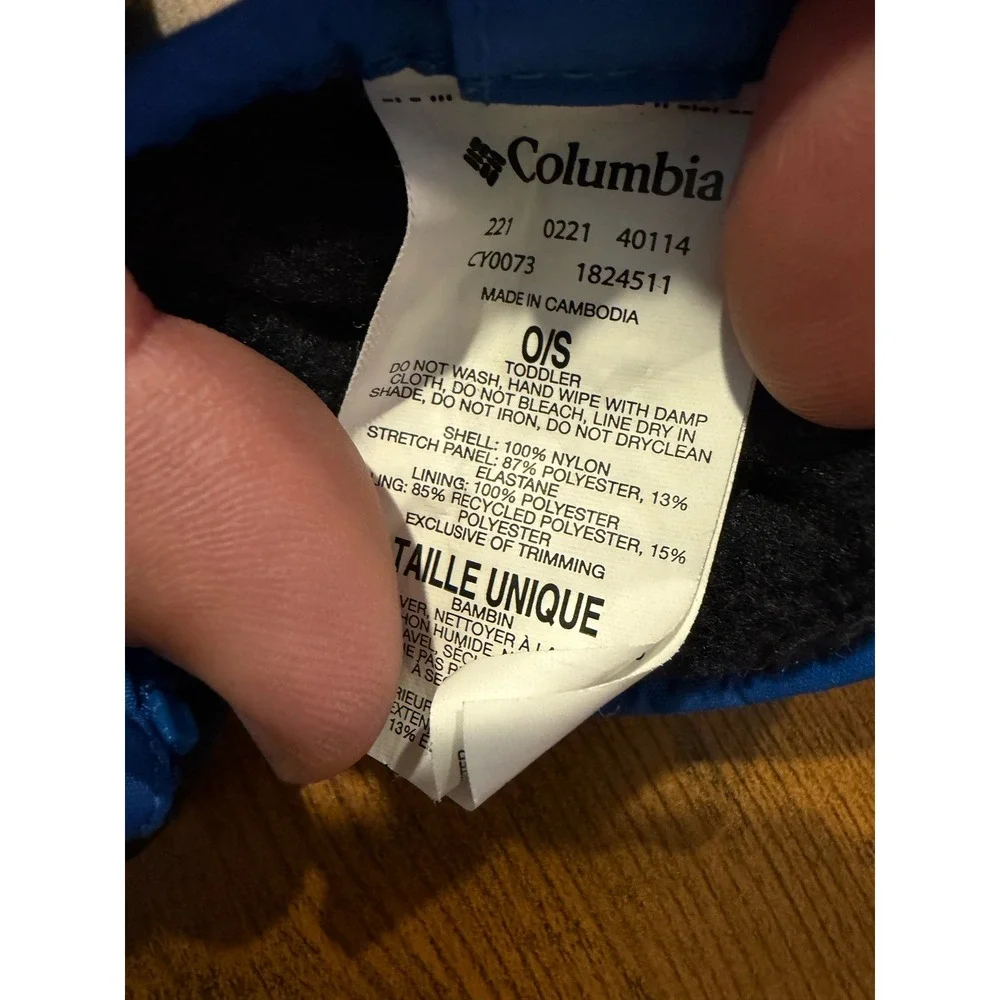 Columbia Toddler Blue Chippewa II Mittens Zip Fleece Lined O/S CY0073